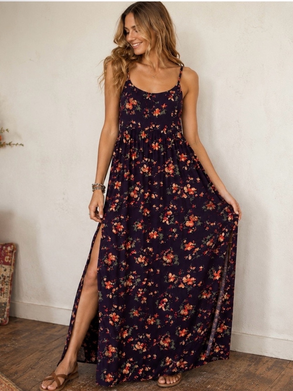 Natural Life Purple Floral Maxi Dress Size L/XL
